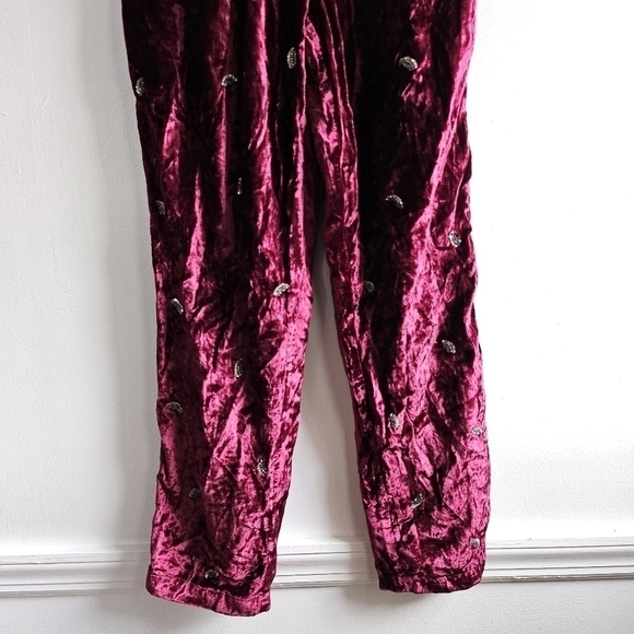 New Rococo Sand Velvet Embroidered Burgundy Pants NWT Size Medium - Picture 4 of 11